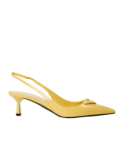 Prada Saffiano Patent Leather Slingback Pumps In Yellow