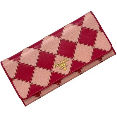 Pre-owned Prada Saffiano Peonia Pink Leather Long Wallet (bi-fold) () In Peonia, Pink