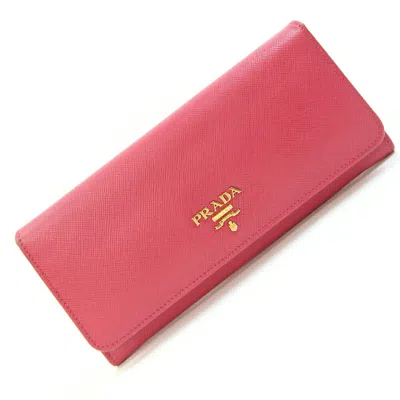 Pre-owned Prada Saffiano Peonia Pink Saffiano Metal Leather Long Wallet (bi-fold) () In Peonia, Pink, Saffiano Metal