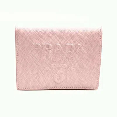Pre-owned Prada Saffiano Pink Embossed Wallet (bi-fold) ()