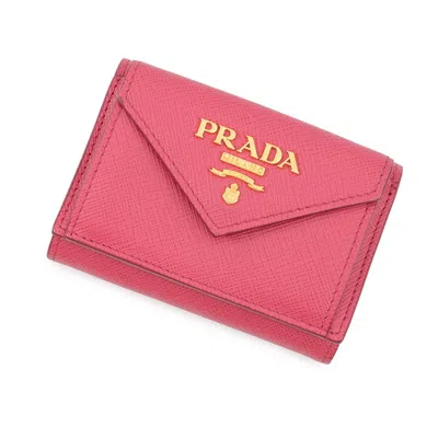 Pre-owned Prada Saffiano Pink Leather Wallet (tri-fold) ()