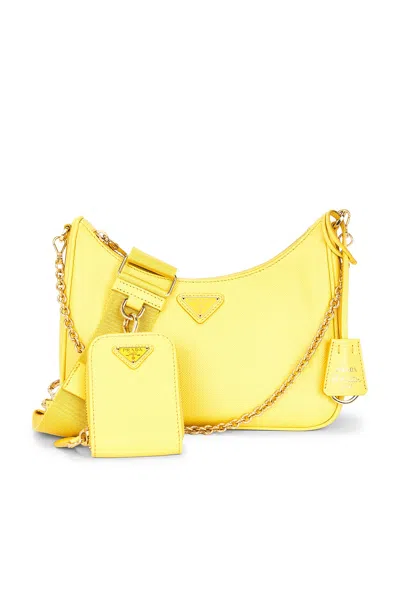 Pre-owned Prada Saffiano Re-edition 2005 Shoulder Bag In Yellow