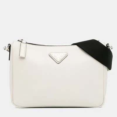 Pre-owned Prada Saffiano Re-edition Zip Messenger In White