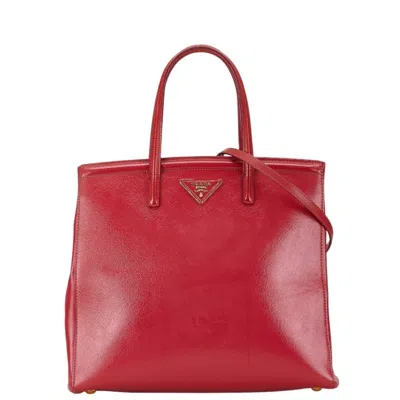 Pre-owned Prada Saffiano Red Color Leather Handbag Shoulder Bag ()