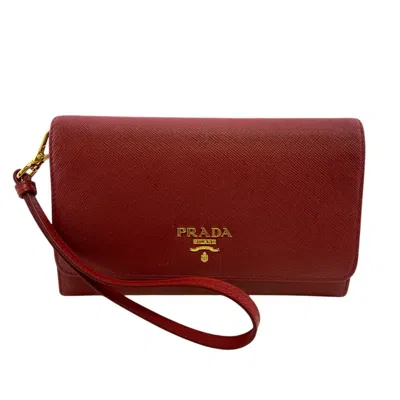 Pre-owned Prada Saffiano Red Color Leather Wallet (bi-fold) ()