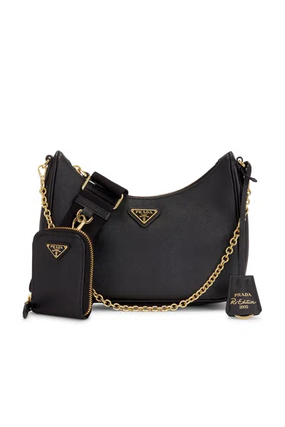 Pre-owned Prada Saffiano Re-edition 2005 Shoulder Bag In Black