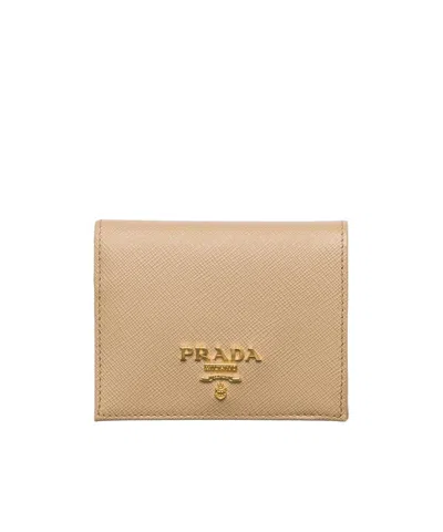 Prada Small Saffiano Leather Wallet In Sand/caramel Color