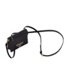 Prada Triangle Logo Leather Card Holder With Strap In Black