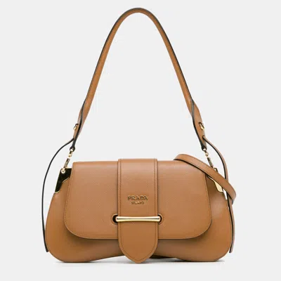 Pre-owned Prada Saffiano Sidonie Satchel Bag In Brown ModeSens
