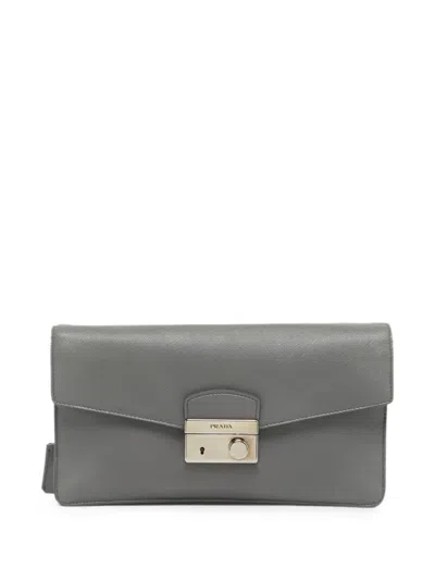 Pre-owned Prada Saffiano Soft Clutch Bag In Gray