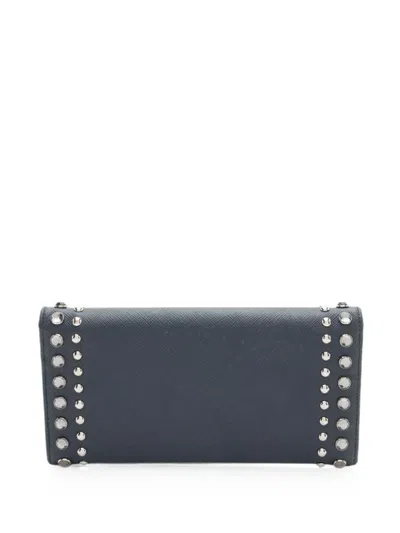 Pre-owned Prada Saffiano Studded Wallet In Blue