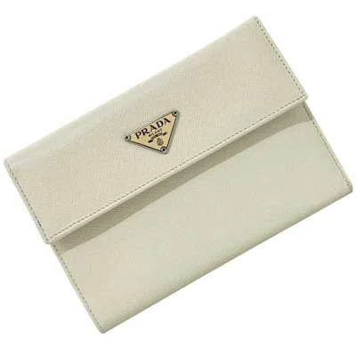 Pre-owned Prada Saffiano Talco White Leather Wallet (tri-fold) () In Talco, White