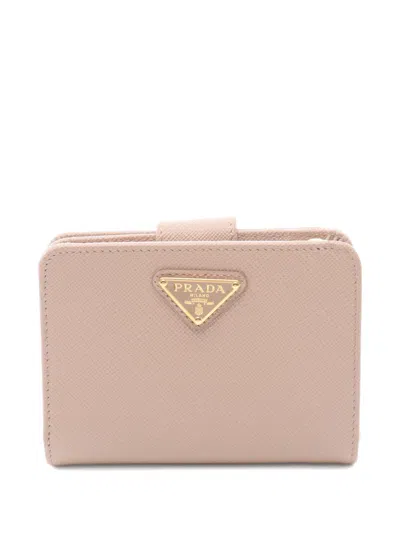 Pre-owned Prada Saffiano Triang Bi-fold Wallet In Pink