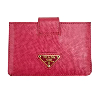 Pre-owned Prada Saffiano Triangle Card Case () In Pink