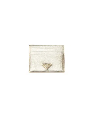 Prada Saffiano Triangle Card Holder In Brown