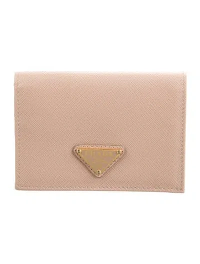 Pre-owned Prada Saffiano Triangle Leather Bifold Wallet In Neutral