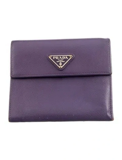 Pre-owned Prada Saffiano Triangle Leather Bifold Wallet In Purple