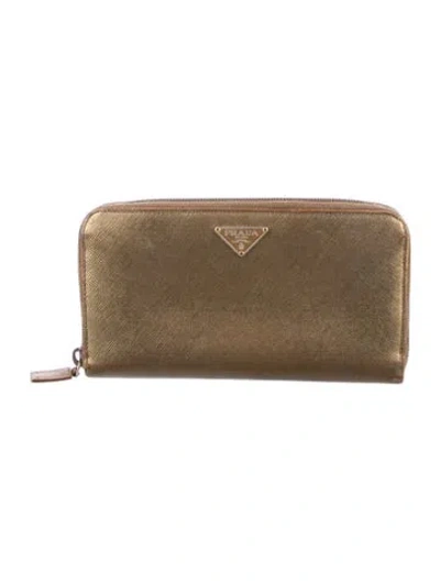 Pre-owned Prada Saffiano Triangle Leather Continental Wallet
