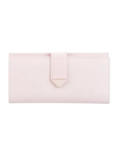 Pre-owned Prada Saffiano Triangle Leather French Purse In Pink