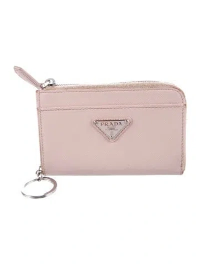Pre-owned Prada Saffiano Triangle Leather Wallet In Multi