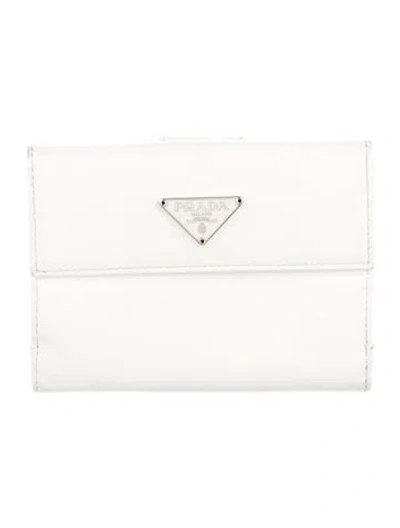 Pre-owned Prada Saffiano Triangle Leather Wallet In White