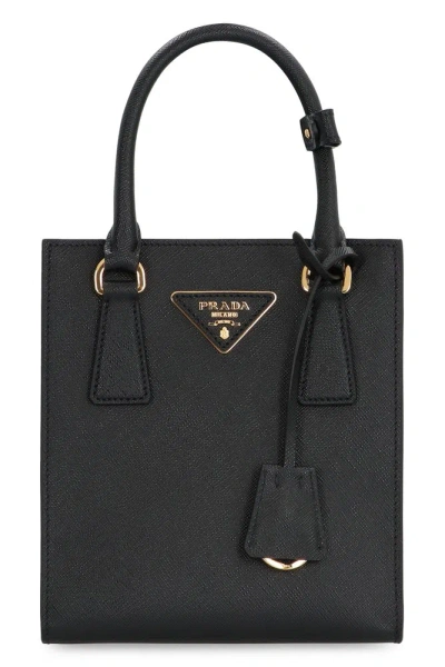 Prada Saffiano Triangle Logo Tote Bag In Black