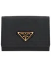 Prada Saffiano Triangle Logo Wallet In Black
