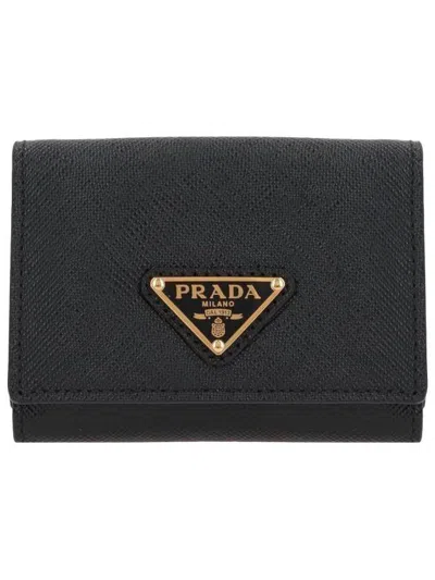 Prada Saffiano Triangle Logo Wallet In Black