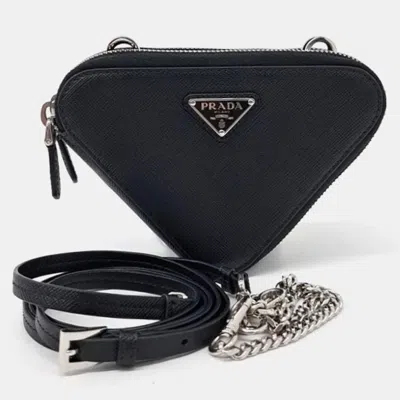 Pre-owned Prada Saffiano Triangle Mini Pouch In Black