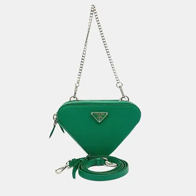Pre-owned Prada Saffiano Triangle Mini Pouch In Green