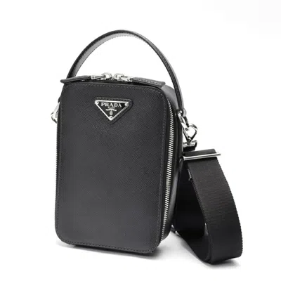 Pre-owned Prada Saffiano Triangle Pouch Shoulder Bag () In Black