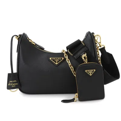 Pre-owned Prada Saffiano Triangle Pouch Shoulder Bag () In Black