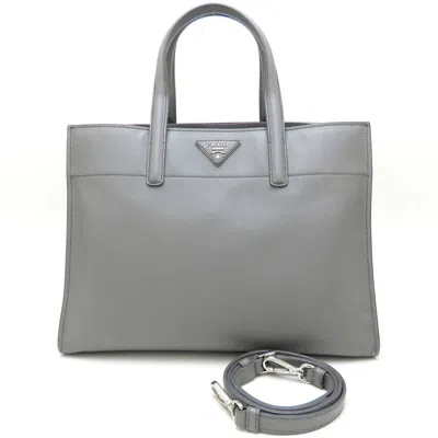 Pre-owned Prada Saffiano Triangle Tote Bag () In Gray