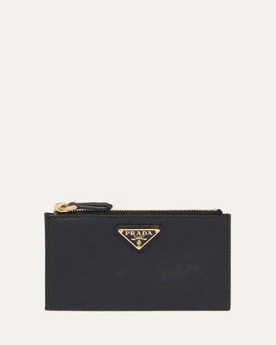 Prada Saffiano Triangolo Saffiano Wallet In Black