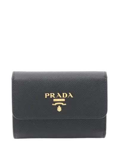 Pre-owned Prada Saffiano Trifold Wallet In Black