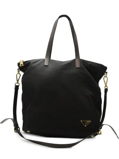 Pre-owned Prada Saffiano-trim Tote Bag In Black