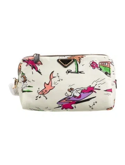 Pre-owned Prada Saffiano Trimmed Re-nylon Cosmetic Pouch In Multicolor