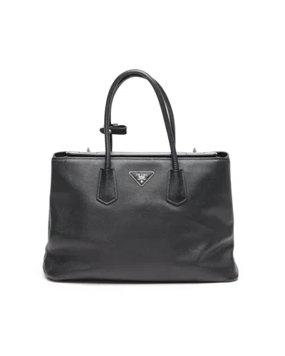 Prada Saffiano Turnlock Twin Tote Bag In Blue