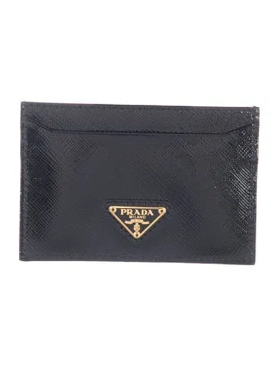 Pre-owned Prada Saffiano Vernice Leather Card Holder In Black