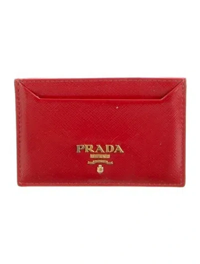 Pre-owned Prada Saffiano Vernice Leather Card Holder In Red