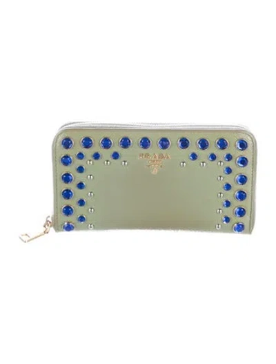 Pre-owned Prada Saffiano Vernice Leather Continental Wallet In Green