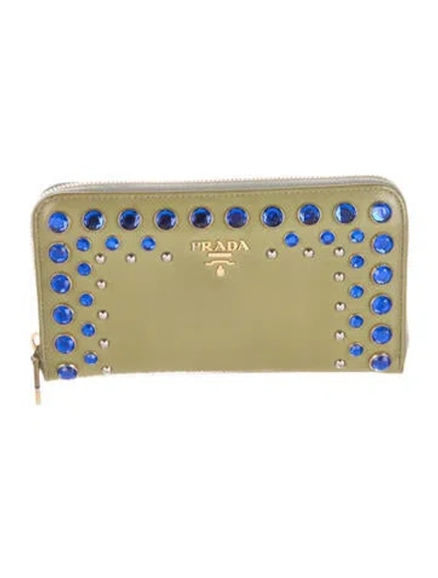 Pre-owned Prada Saffiano Vernice Leather Continental Wallet In Green