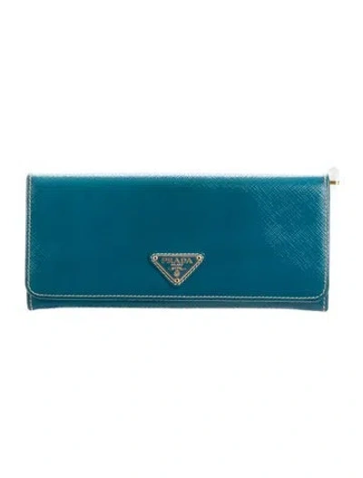 Pre-owned Prada Saffiano Vernice Leather Continental Wallet In Green
