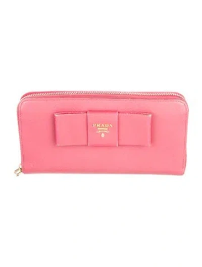 Pre-owned Prada Saffiano Vernice Leather Continental Wallet In Pink