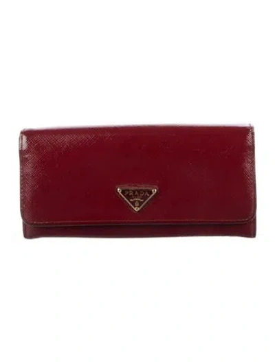 Pre-owned Prada Saffiano Vernice Leather Continental Wallet In Red