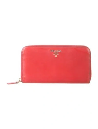 Pre-owned Prada Saffiano Vernice Leather Continental Wallet In Red