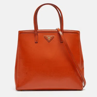 Prada Saffiano Vernice Leather Parabole Tote In Orange