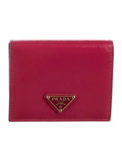 Pre-owned Prada Saffiano Vernice Leather Wallet In Pink