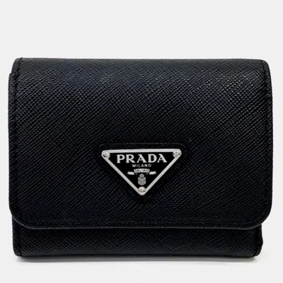 Pre-owned Prada Saffiano Wallet (1mh043) In Black