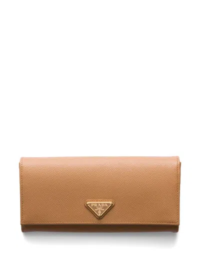 Prada Cream Saffiano Leather Zip Around Wallet.. In Caramel